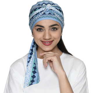 The Headscarves Women Bamboo Viscose Printed Cap With Printed Tail Scarf for Chemo Hair Loss Women