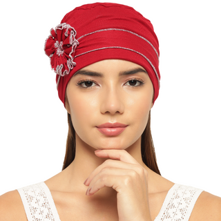 The Headscarves Women Ruffles Design with Flowers Chemo Free Size Headwear
