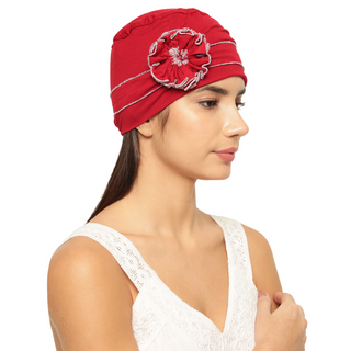 The Headscarves Women Ruffles Design with Flowers Chemo Free Size Headwear