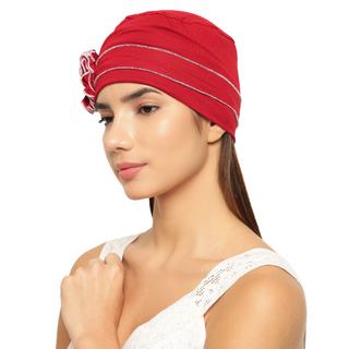 The Headscarves Women Ruffles Design with Flowers Chemo Free Size Headwear