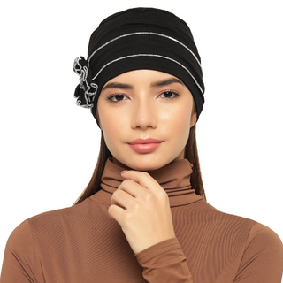 The Headscarves Women Ruffles Design with Flowers Chemo Free Size Headwear