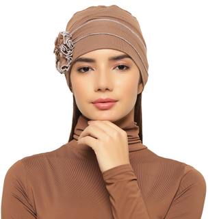 The Headscarves Women Ruffles Design with Flowers Chemo Free Size Headwear