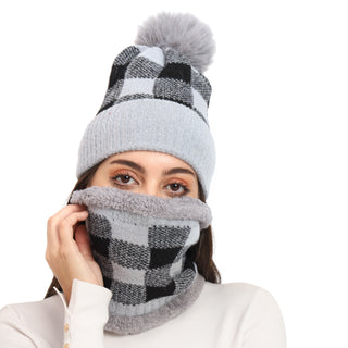 The Headscarves Women Beanies with Neck Muffler Inside Soft Acro Fur for Winter