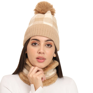 The Headscarves Women Beanies with Neck Muffler Inside Soft Acro Fur for Winter