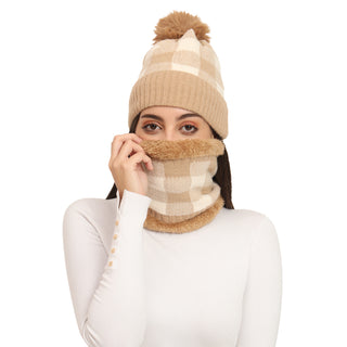 The Headscarves Women Beanies with Neck Muffler Inside Soft Acro Fur for Winter
