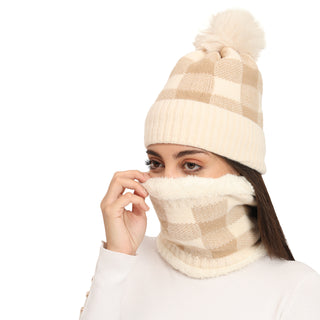 The Headscarves Women Beanies with Neck Muffler Inside Soft Acro Fur for Winter