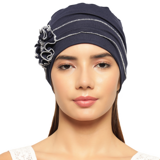The Headscarves Women Ruffles Design with Flowers Chemo Free Size Headwear