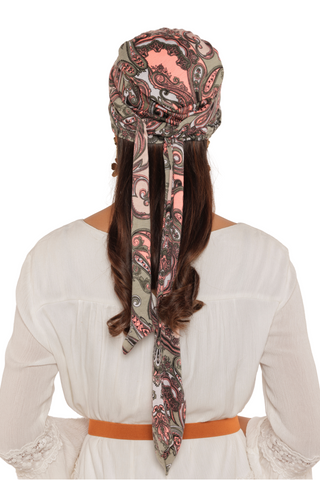 The Headscarves Women Bamboo Viscose Printed Cap With Printed Tail Scarf for Chemo Hair Loss Women