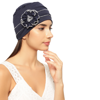 The Headscarves Women Ruffles Design with Flowers Chemo Free Size Headwear
