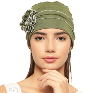 The Headscarves Women Ruffles Design with Flowers Chemo Free Size Headwear