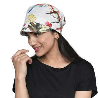The Headscarves Women’s Printed Cotton Linen New Boy Cap Hat Chemo Hair Loss (SS260 Floral Print)
