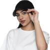 The Headscarves Bamboo Viscose NewBoys Reversible Cap with Printed Gathered Band for Women Black