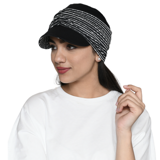 The Headscarves Bamboo Viscose NewBoys Reversible Cap with Printed Gathered Band for Women Black