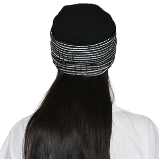 The Headscarves Bamboo Viscose NewBoys Reversible Cap with Printed Gathered Band for Women Black