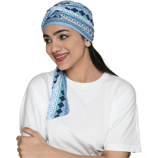 The Headscarves Women Bamboo Viscose Printed Cap With Printed Tail Scarf for Chemo Hair Loss Women