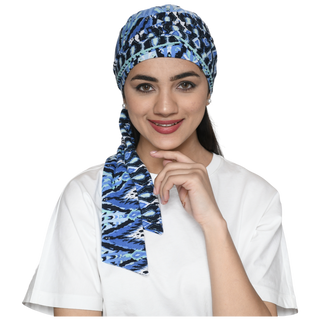 The Headscarves Women Bamboo Viscose Printed Cap With Printed Tail Scarf for Chemo Hair Loss Women