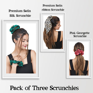 Hair Accessories Silk Satin Scrunchies Combo of 3 Scrunchies , Hair Ties Gifts For Women , Girls , Ladies Free Size